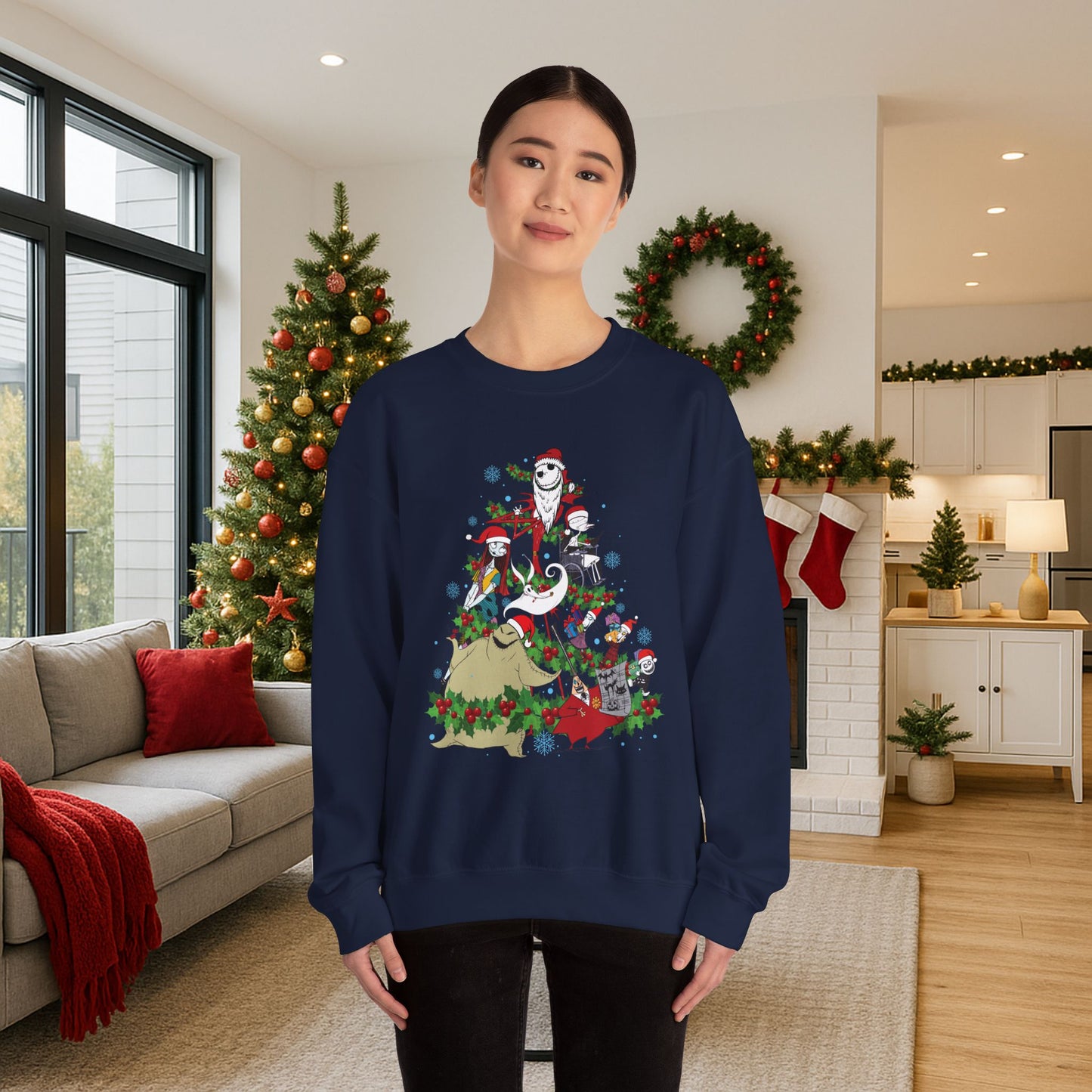 Nightmare Before Christmas Tree Sweatshirt | Jack Sally Zero Oogie Inspired Ugly Christmas Sweater | Spooky Holiday Top