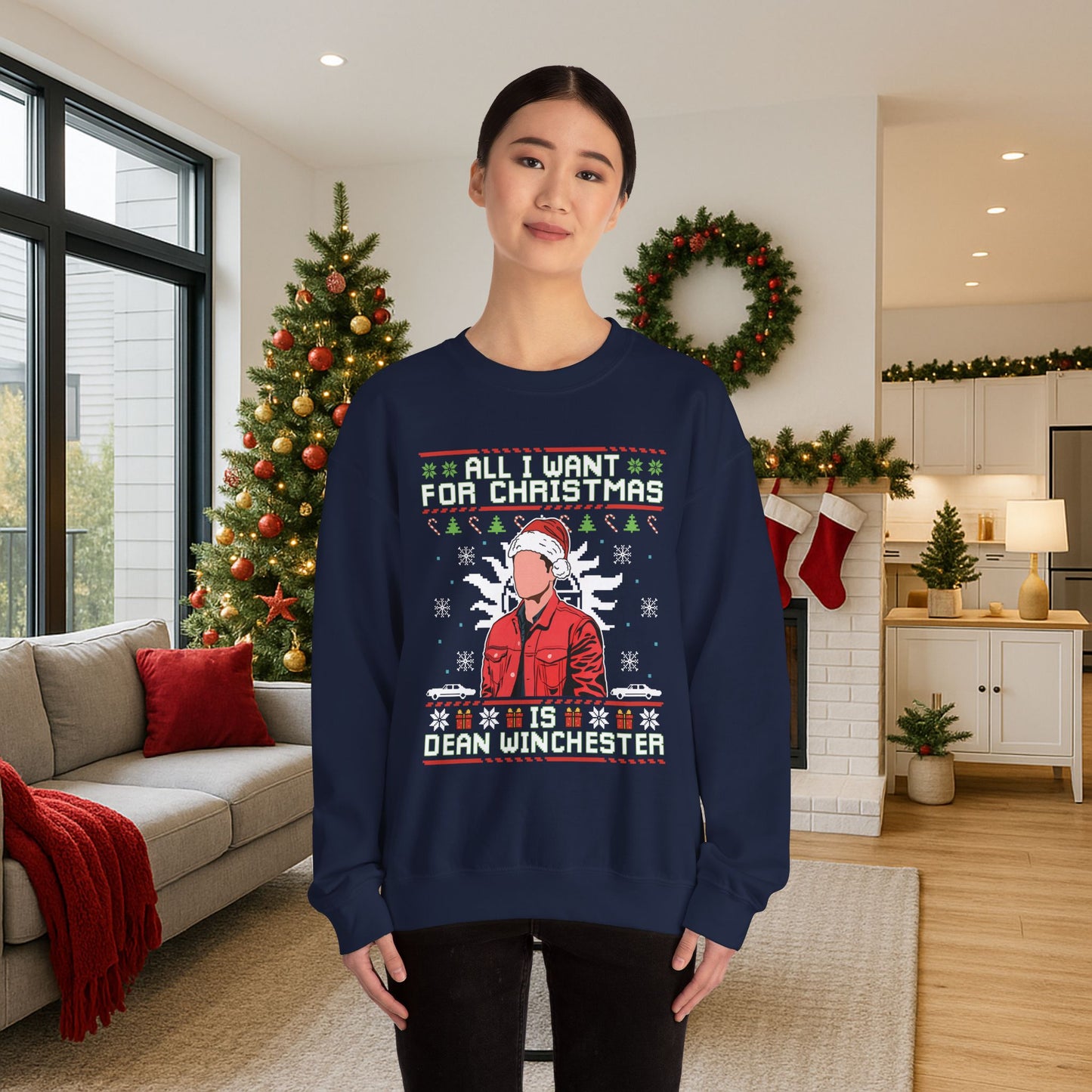 All I Want For Christmas Is Dean Winchester Sweatshirt | Supernatural Ugly Christmas Sweater | Dean Winchester Holiday Top