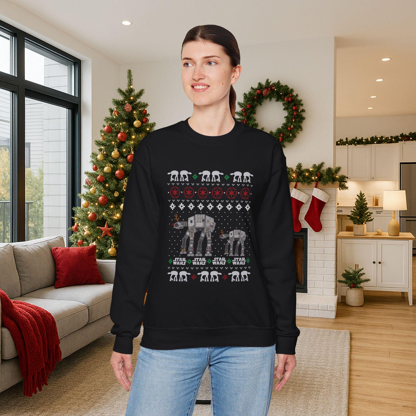 Imperial Walker Christmas Sweatshirt | Ugly Sci Fi Holiday Sweater | Retro Fan Art Christmas Shirt