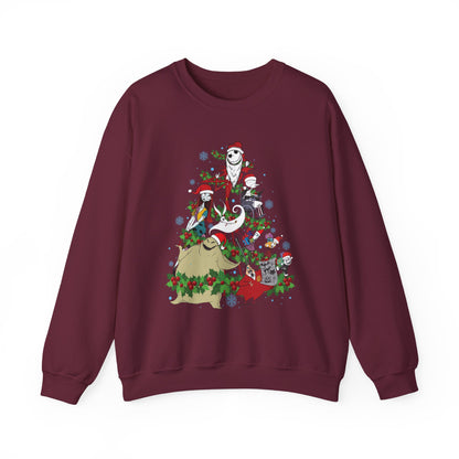 Nightmare Before Christmas Tree Sweatshirt | Jack Sally Zero Oogie Inspired Ugly Christmas Sweater | Spooky Holiday Top