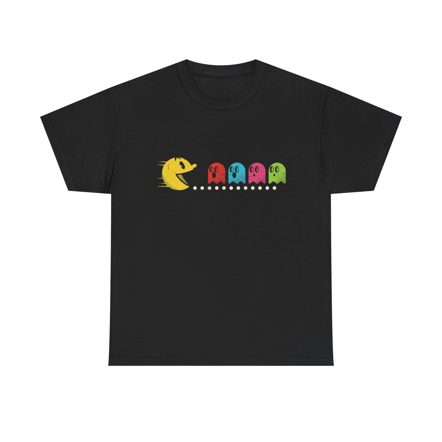 Vintage Pac-Man Inspired Retro Ghost Lineup T-Shirt | Classic Arcade Gamer Tee | Ghosts Chomping Graphic Shirt