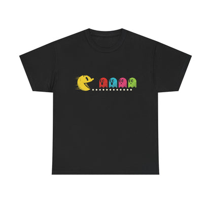Vintage Pac-Man Inspired Retro Ghost Lineup T-Shirt | Classic Arcade Gamer Tee | Ghosts Chomping Graphic Shirt