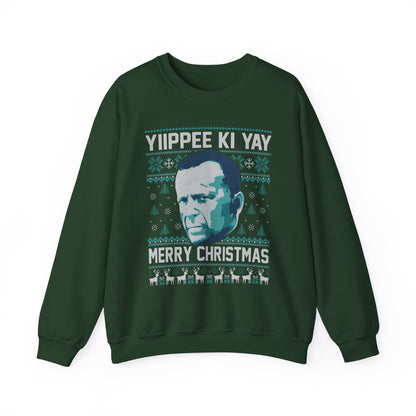 Yippee Ki Yay Merry Christmas Sweatshirt | Die Hard Inspired Ugly Christmas Sweater | Retro Action Movie Crewneck
