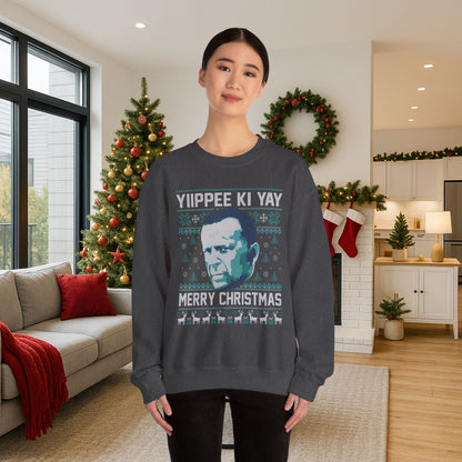 Yippee Ki Yay Merry Christmas Sweatshirt | Die Hard Inspired Ugly Christmas Sweater | Retro Action Movie Crewneck