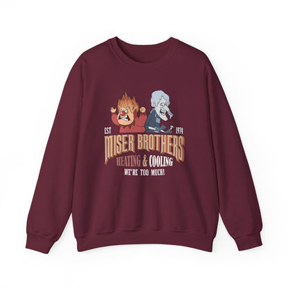 Miser Brothers Heating and Cooling Sweatshirt | Two-Tone Logo | Heat Miser and Snow Miser Christmas Crewneck