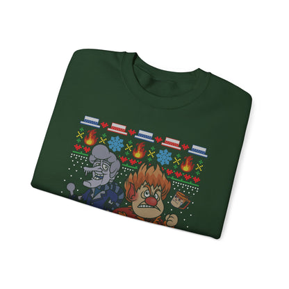 Fire & Snow Holiday Mischief Ugly Christmas Sweatshirt | Retro 70s Holiday Special Inspired Sweater | Geeky Christmas Unisex Crewneck