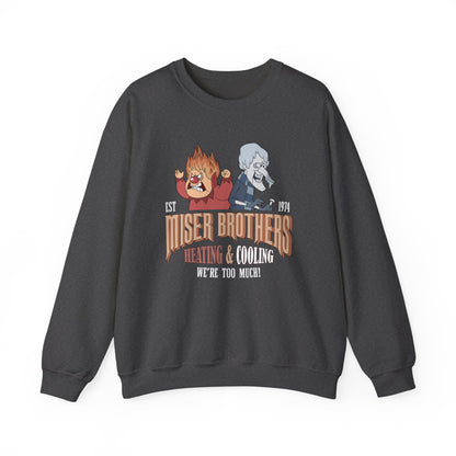 Miser Brothers Heating and Cooling Sweatshirt | Two-Tone Logo | Heat Miser and Snow Miser Christmas Crewneck
