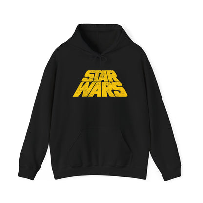 Star Wars Hoodie - Vintage Distressed Logo Pullover, Retro Galactic Saga Fleece Sweatshirt, Classic Sci-Fi Fan Gift, Unisex Gildan 18500