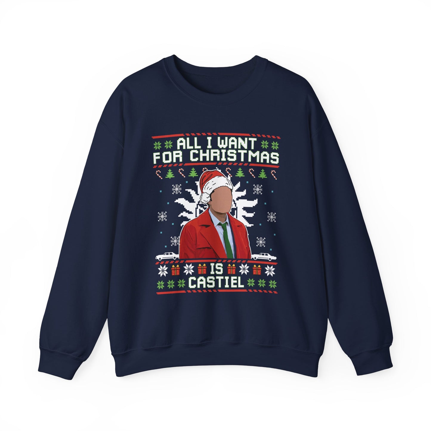 All I Want For Christmas Is Castiel Sweatshirt | Supernatural Angel Ugly Christmas Sweater | Castiel Holiday Top
