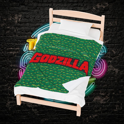 Blanket, Godzilla inspired Velveteen Plush Blanket, Big Monster Movie Night, Cozy Throw for Kaiju Fans, Super Soft Bedding, Unique Home