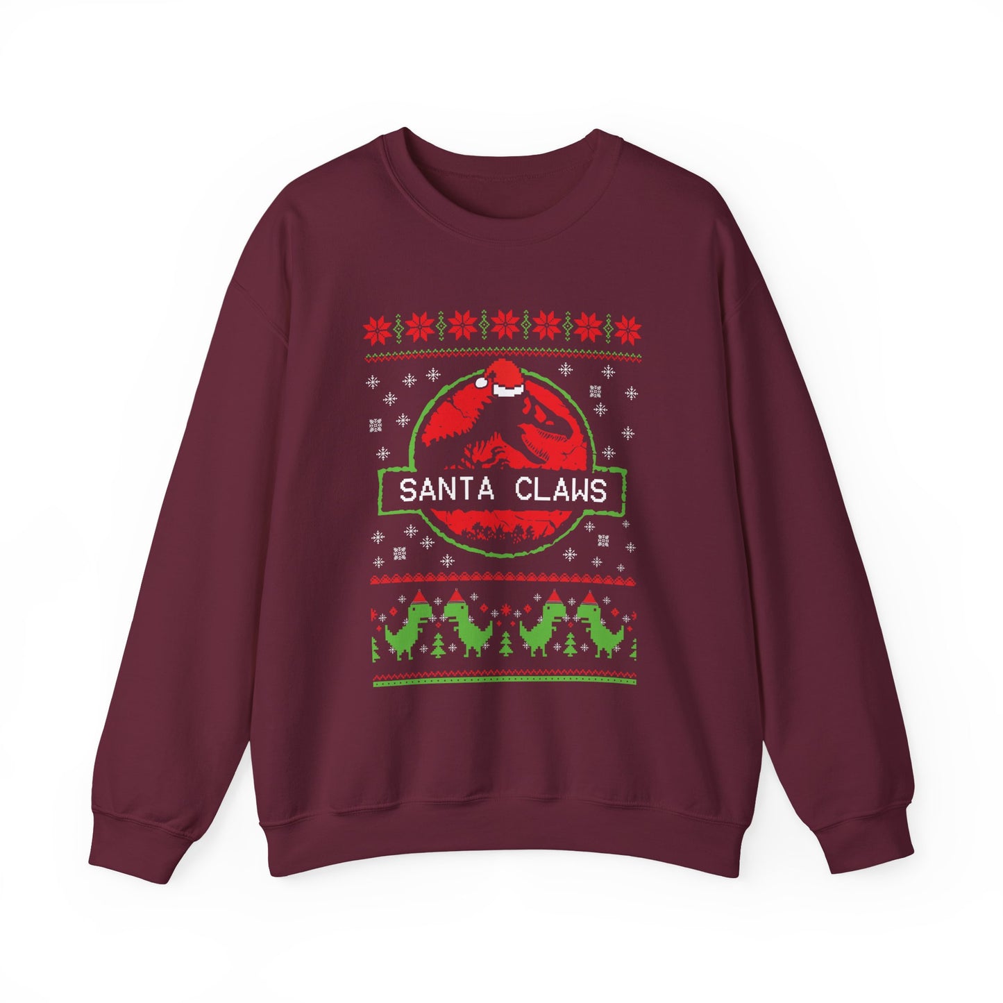 Santa Claws Jurassic Christmas Sweatshirt | Dinosaur Parody Ugly Christmas Sweater | Funny Santa Claws Dino Top