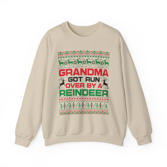 Grandma Got Run Over By A Reindeer Sweatshirt | Funny Christmas Song Ugly Sweater | Retro Holiday Crewneck