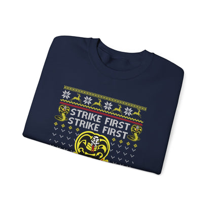 Cobra Kai Strike First Christmas Sweatshirt | No Mercy Ugly Christmas Sweater | Cobra Kai Dojo Holiday Top