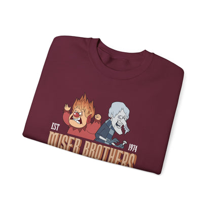 Miser Brothers Heating and Cooling Sweatshirt | Two-Tone Logo | Heat Miser and Snow Miser Christmas Crewneck