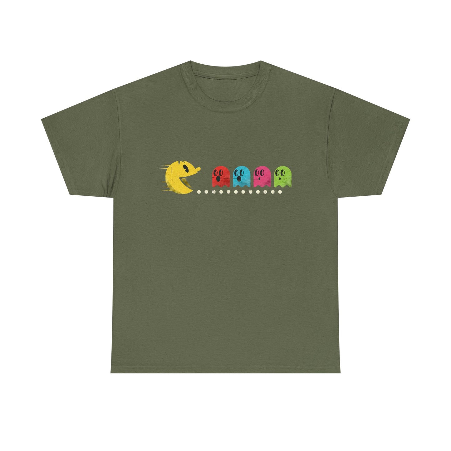 Vintage Pac-Man Inspired Retro Ghost Lineup T-Shirt | Classic Arcade Gamer Tee | Ghosts Chomping Graphic Shirt