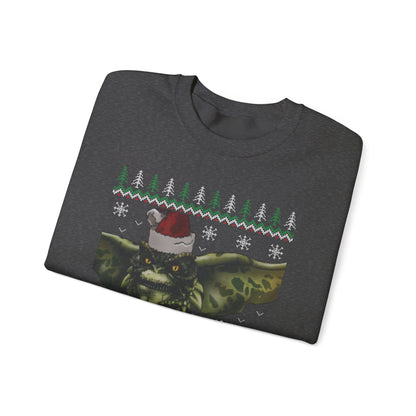 Gremlins Stripe Ugly Christmas Sweatshirt | Stripe Gremlin Santa Hat Holiday Sweater | Retro Creature Movie Top