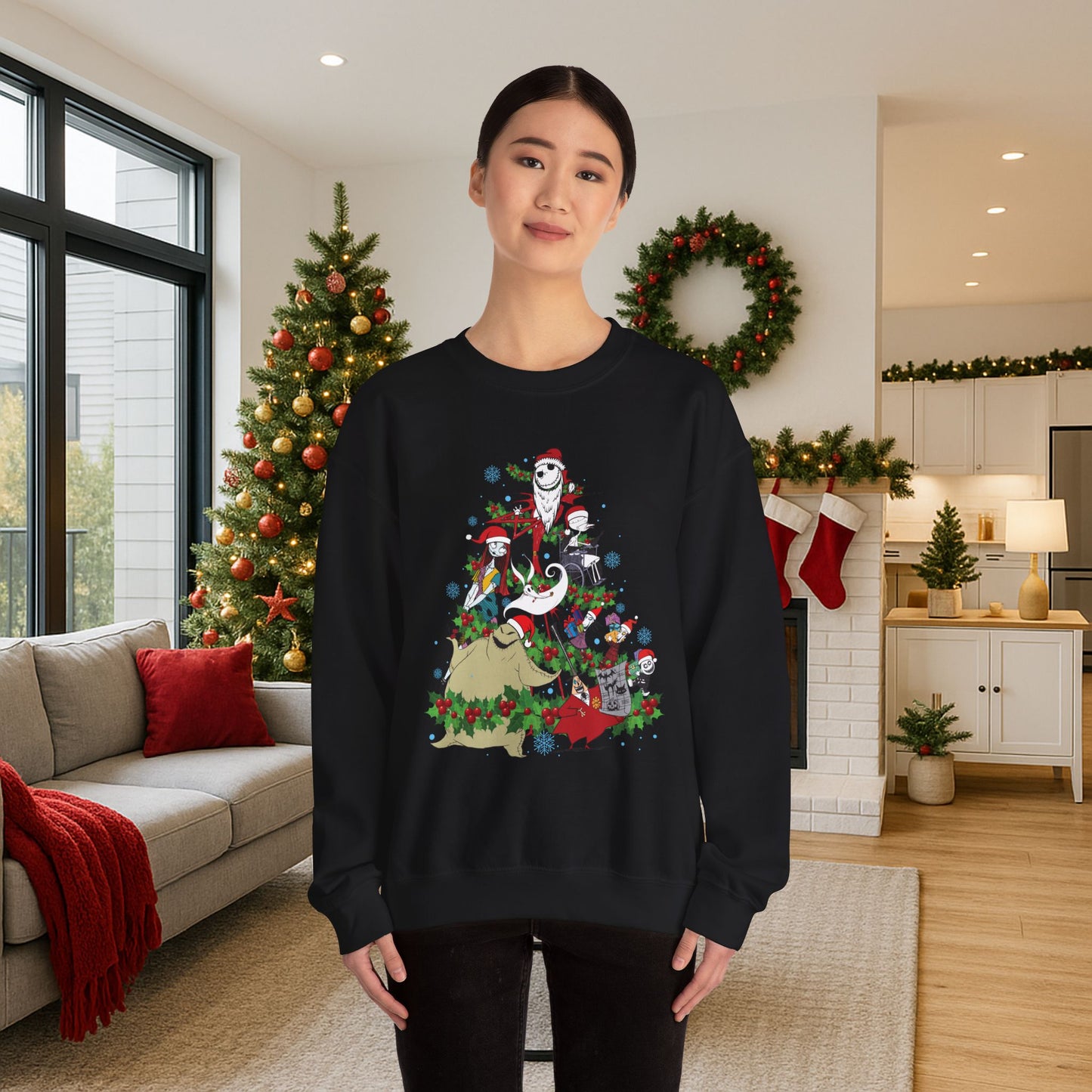 Nightmare Before Christmas Tree Sweatshirt | Jack Sally Zero Oogie Inspired Ugly Christmas Sweater | Spooky Holiday Top
