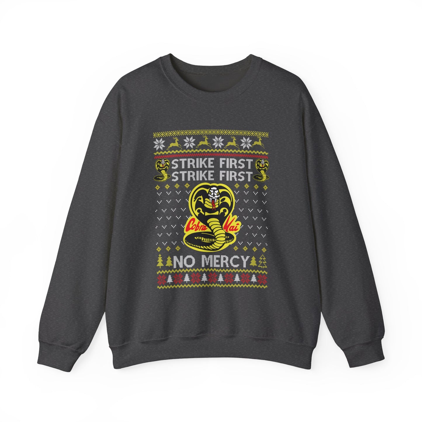 Cobra Kai Strike First Christmas Sweatshirt | No Mercy Ugly Christmas Sweater | Cobra Kai Dojo Holiday Top