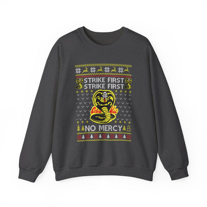 Cobra Kai Strike First Christmas Sweatshirt | No Mercy Ugly Christmas Sweater | Cobra Kai Dojo Holiday Top