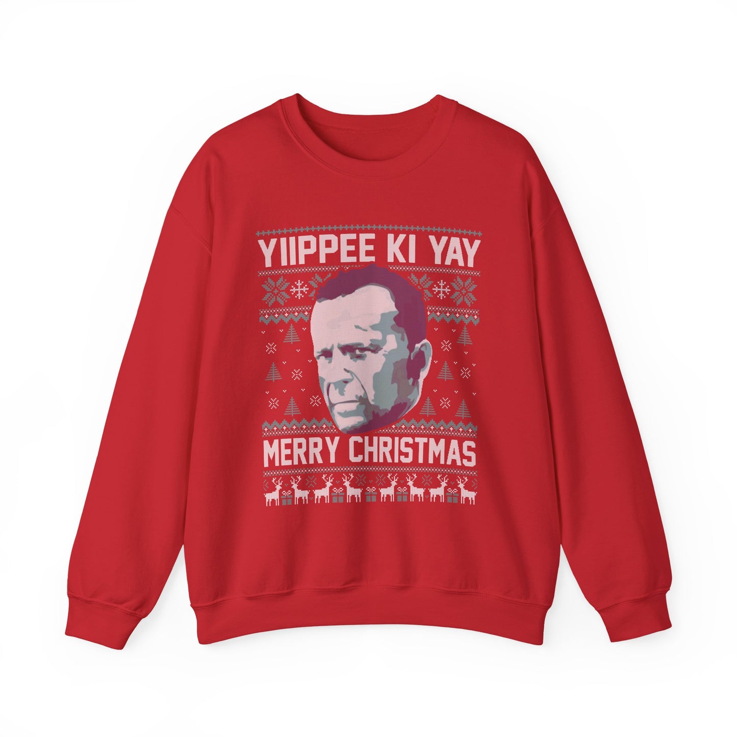 Yippee Ki Yay Merry Christmas Sweatshirt | Die Hard Inspired Ugly Christmas Sweater | Retro Action Movie Crewneck
