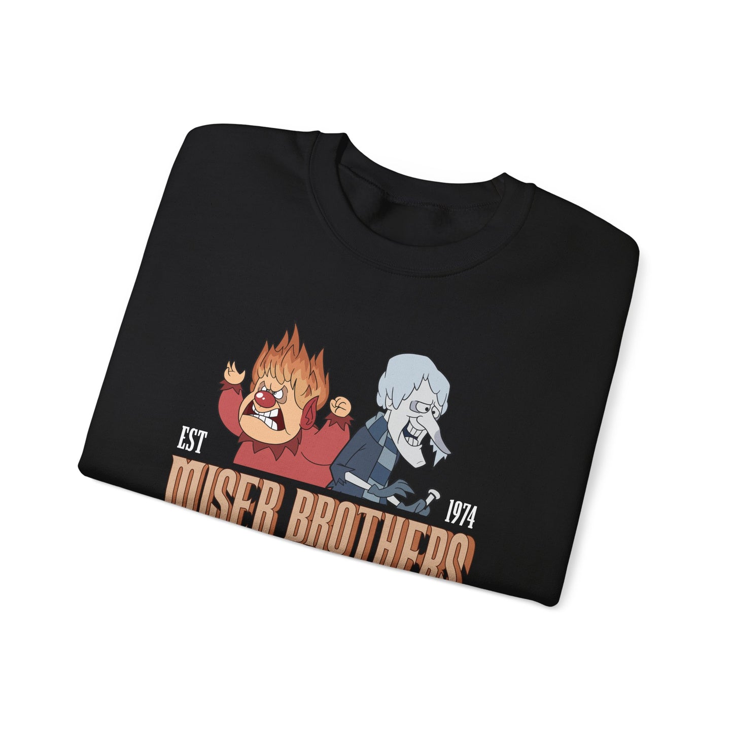 Miser Brothers Heating and Cooling Sweatshirt | Two-Tone Logo | Heat Miser and Snow Miser Christmas Crewneck
