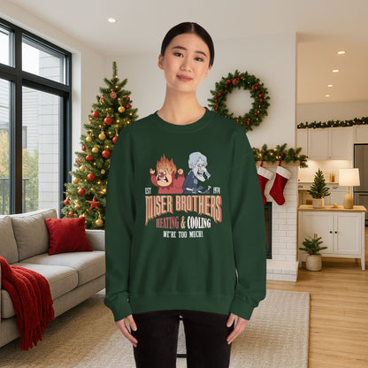 Miser Brothers Heating and Cooling Sweatshirt | Two-Tone Logo | Heat Miser and Snow Miser Christmas Crewneck