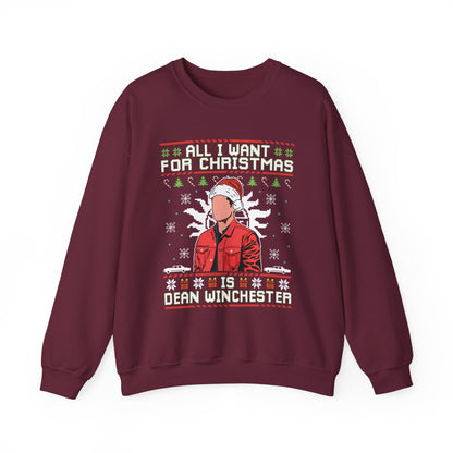 All I Want For Christmas Is Dean Winchester Sweatshirt | Supernatural Ugly Christmas Sweater | Dean Winchester Holiday Top
