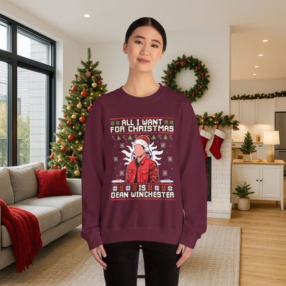 All I Want For Christmas Is Dean Winchester Sweatshirt | Supernatural Ugly Christmas Sweater | Dean Winchester Holiday Top