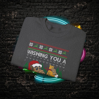 ALF Meowy Catmas Ugly Christmas Sweatshirt | 80s Alien Sitcom Cat Lover Sweater | Retro TV Fan Art