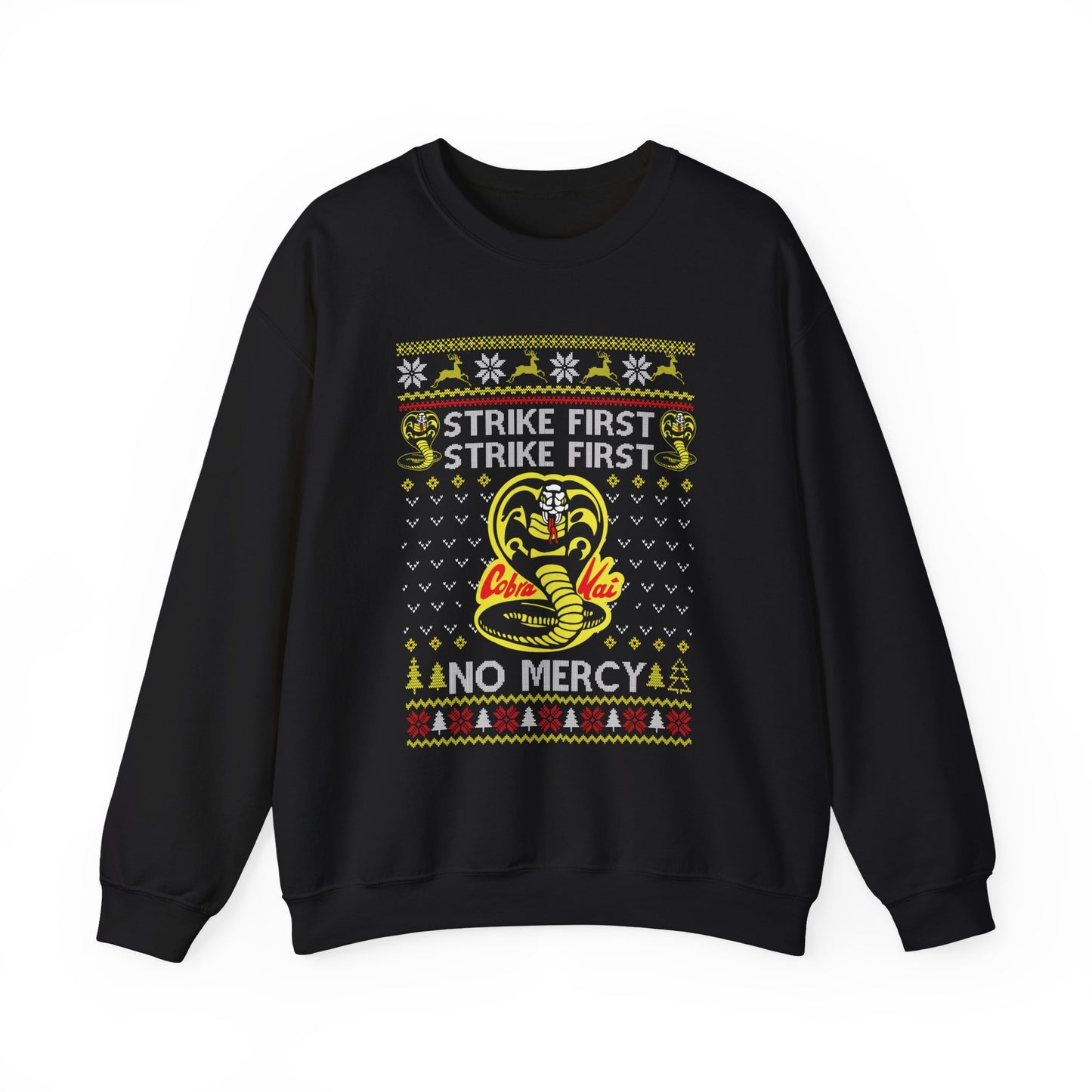 Cobra Kai Strike First Christmas Sweatshirt | No Mercy Ugly Christmas Sweater | Cobra Kai Dojo Holiday Top