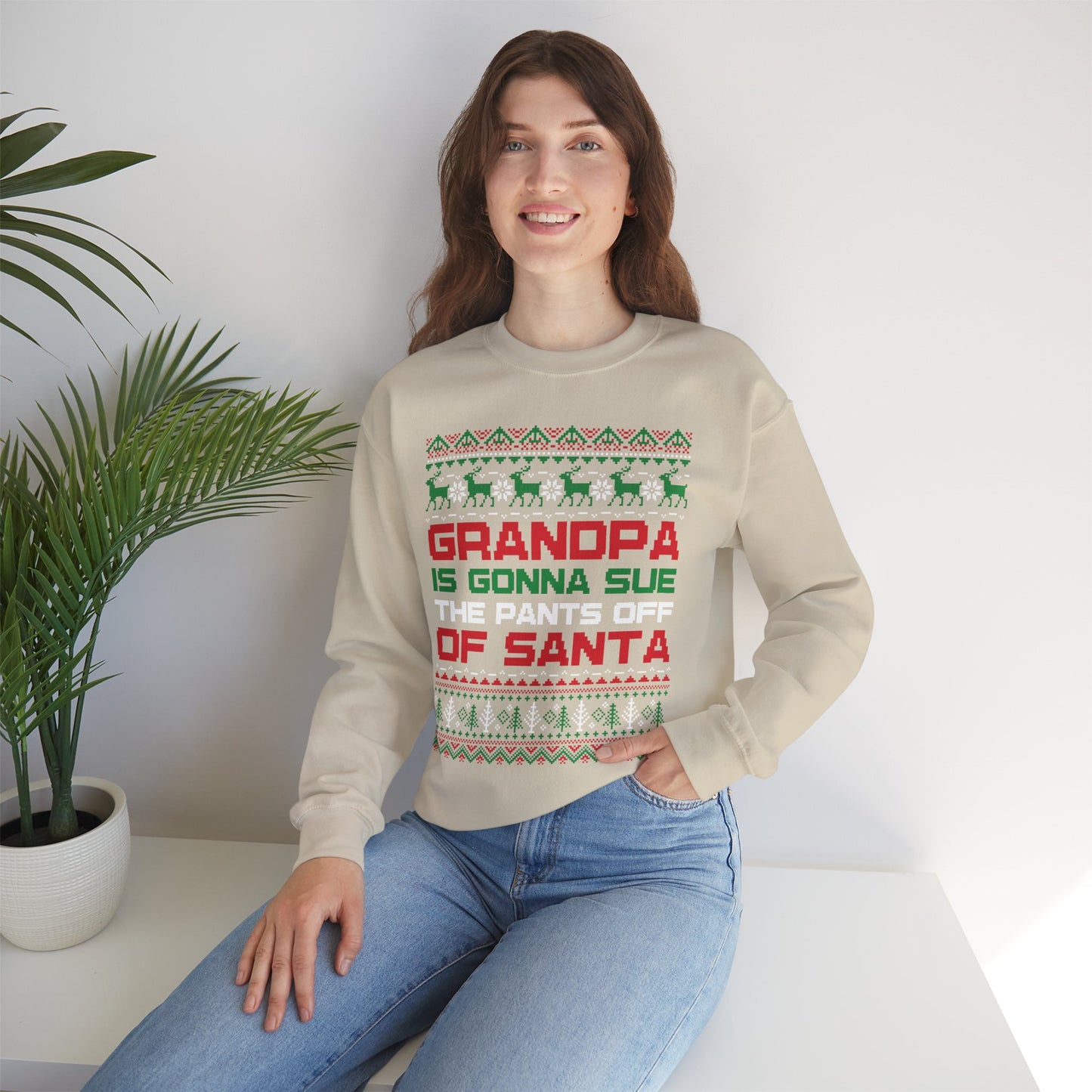 Grandpa Is Gonna Sue Santa Sweatshirt | Funny Christmas Song Ugly Sweater | Retro Holiday Crewneck