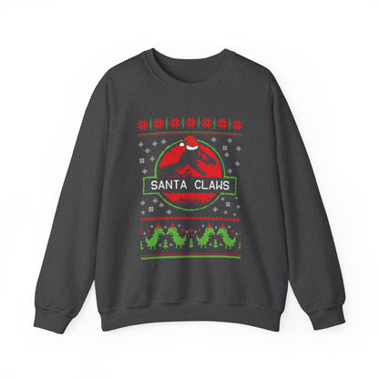 Santa Claws Jurassic Christmas Sweatshirt | Dinosaur Parody Ugly Christmas Sweater | Funny Santa Claws Dino Top