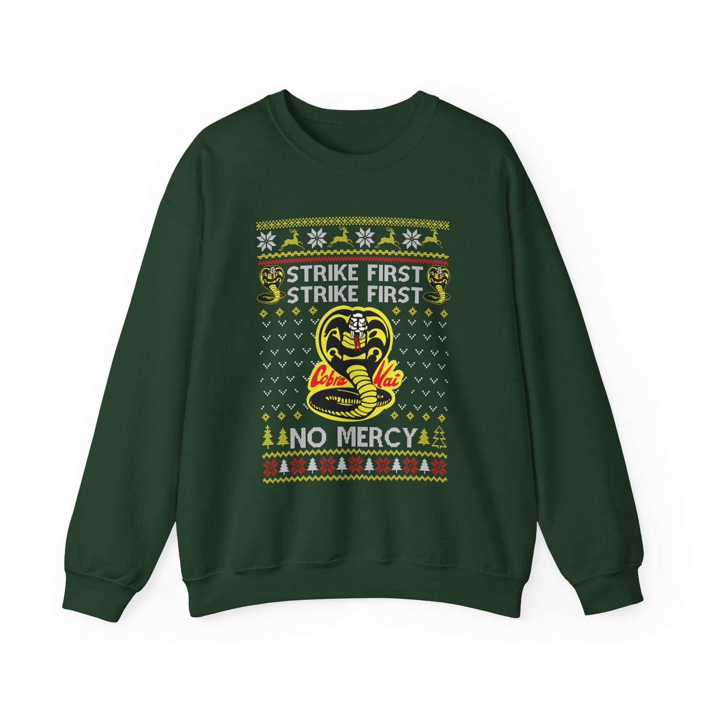 Cobra Kai Strike First Christmas Sweatshirt | No Mercy Ugly Christmas Sweater | Cobra Kai Dojo Holiday Top