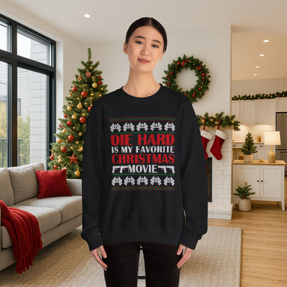 Die Hard Is My Favorite Christmas Movie Sweatshirt | Funny Action Christmas Ugly Sweater | Retro Holiday Crewneck