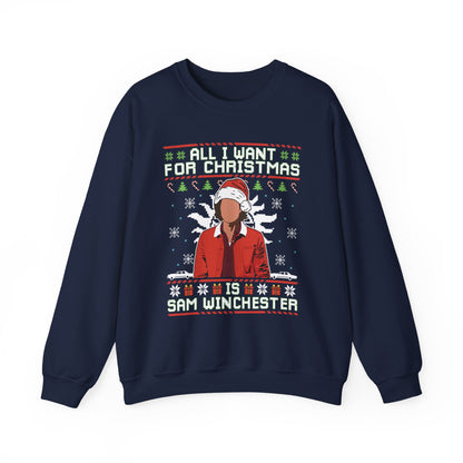 All I Want For Christmas Is Sam Winchester Sweatshirt | Supernatural Ugly Christmas Sweater | Sam Winchester Holiday Top