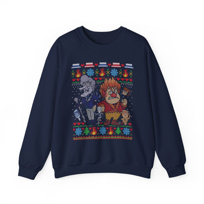 Fire & Snow Holiday Mischief Ugly Christmas Sweatshirt | Retro 70s Holiday Special Inspired Sweater | Geeky Christmas Unisex Crewneck
