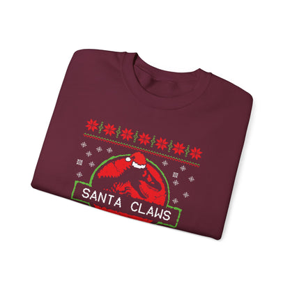Santa Claws Jurassic Christmas Sweatshirt | Dinosaur Parody Ugly Christmas Sweater | Funny Santa Claws Dino Top