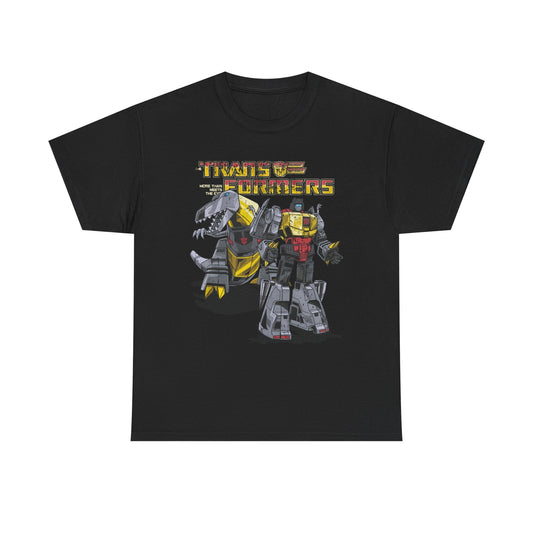 Vintage Transformers Parody T Shirt | Retro Mech Bots Distressed Tee | 80s Cartoon Robot Graphic Shirt