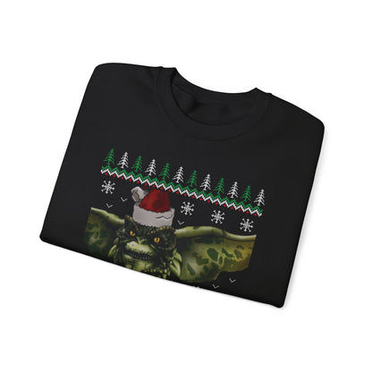 Gremlins Stripe Ugly Christmas Sweatshirt | Stripe Gremlin Santa Hat Holiday Sweater | Retro Creature Movie Top
