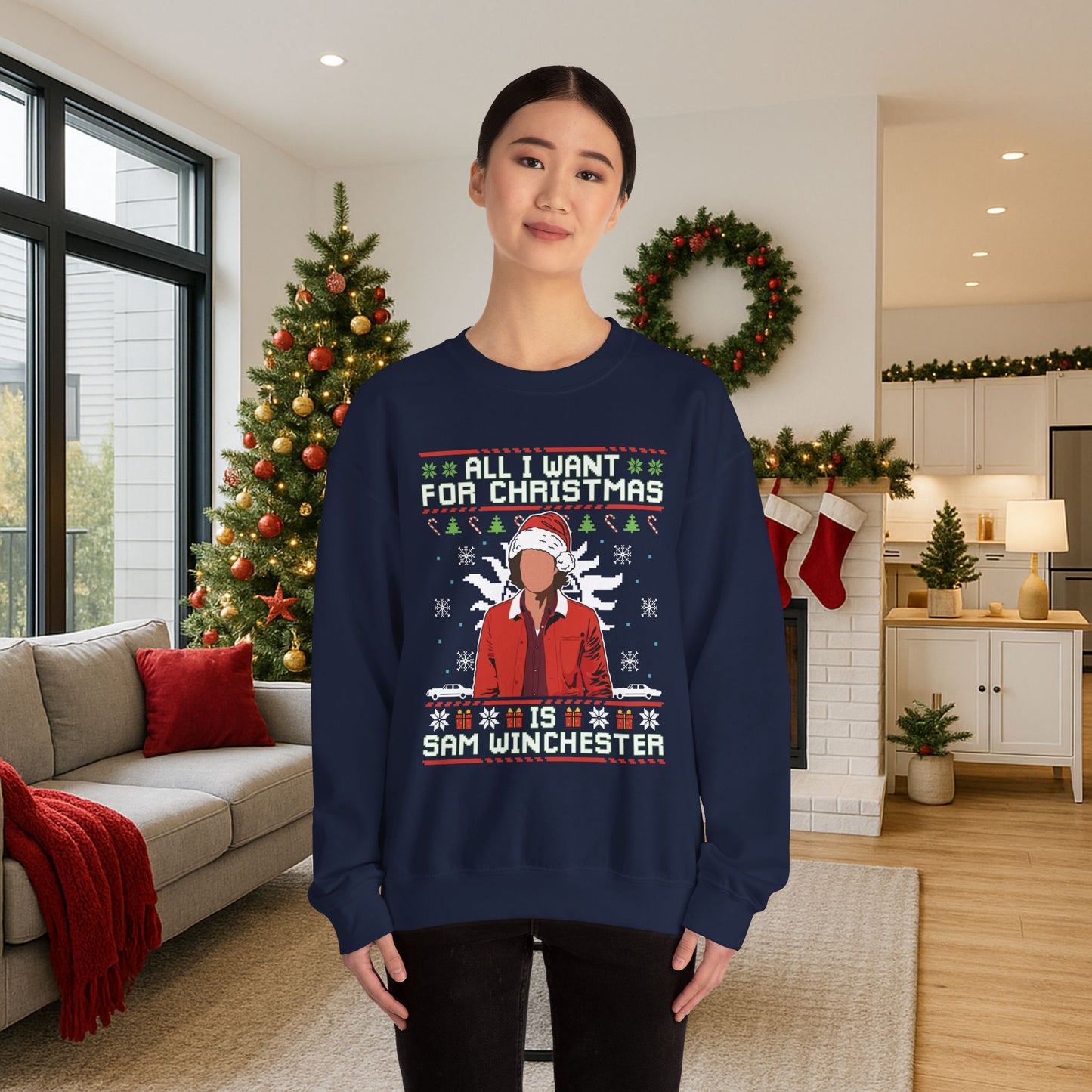 All I Want For Christmas Is Sam Winchester Sweatshirt | Supernatural Ugly Christmas Sweater | Sam Winchester Holiday Top