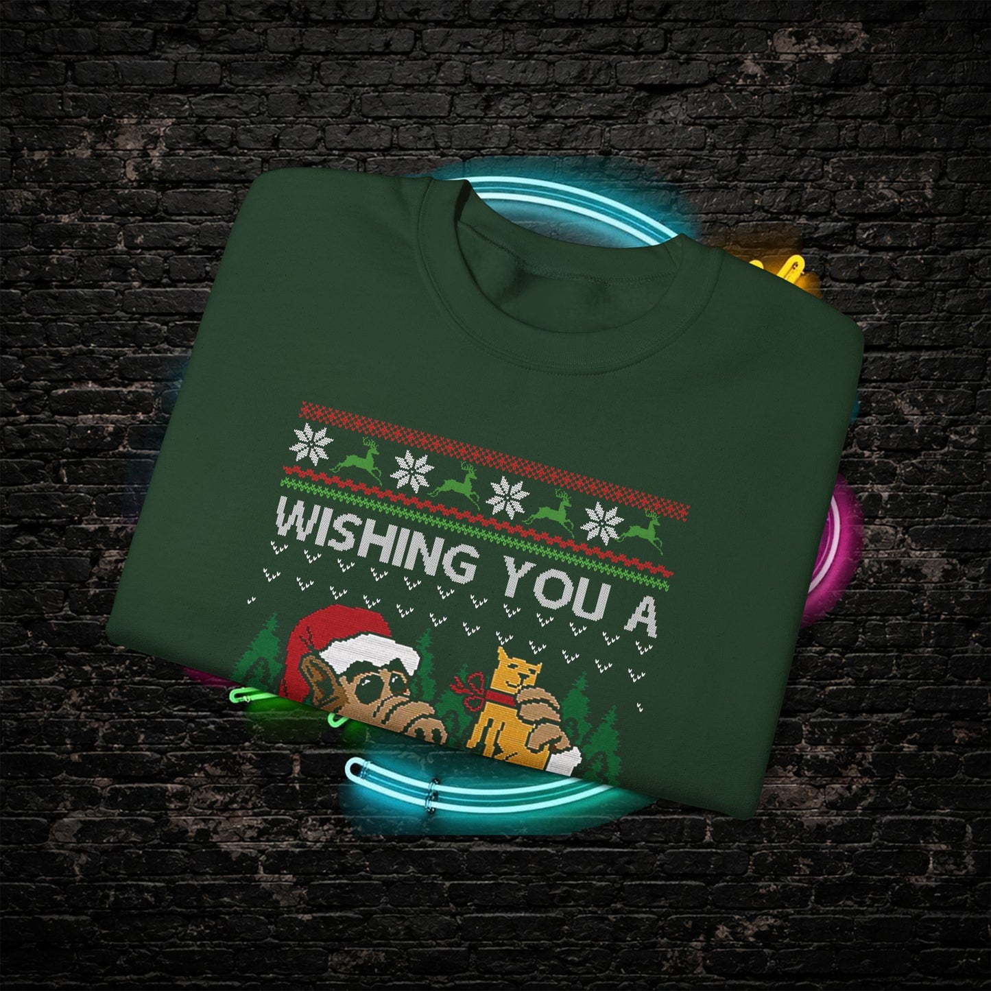 ALF Meowy Catmas Ugly Christmas Sweatshirt | 80s Alien Sitcom Cat Lover Sweater | Retro TV Fan Art