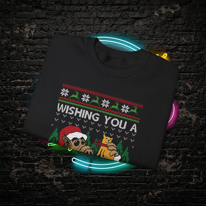 ALF Meowy Catmas Ugly Christmas Sweatshirt | 80s Alien Sitcom Cat Lover Sweater | Retro TV Fan Art