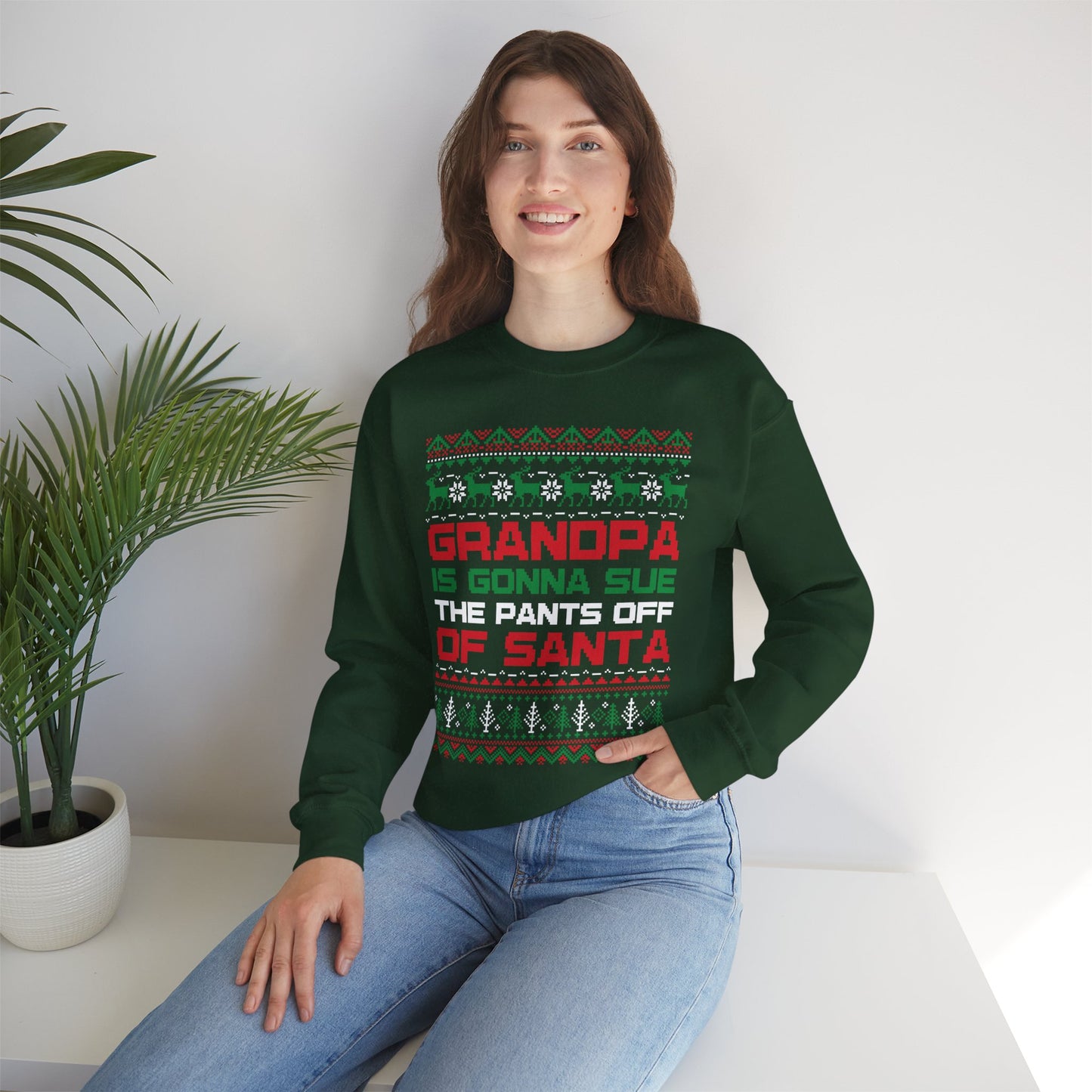 Grandpa Is Gonna Sue Santa Sweatshirt | Funny Christmas Song Ugly Sweater | Retro Holiday Crewneck