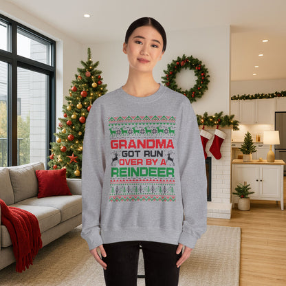 Grandma Got Run Over By A Reindeer Sweatshirt | Funny Christmas Song Ugly Sweater | Retro Holiday Crewneck