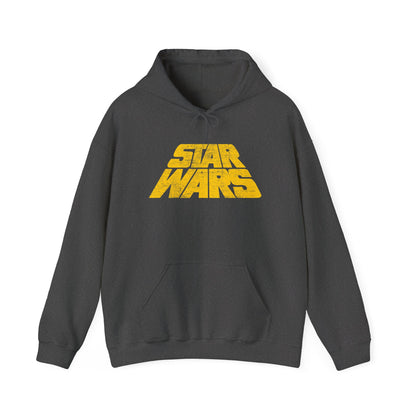 Star Wars Hoodie - Vintage Distressed Logo Pullover, Retro Galactic Saga Fleece Sweatshirt, Classic Sci-Fi Fan Gift, Unisex Gildan 18500