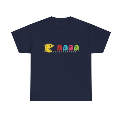 Vintage Pac-Man Inspired Retro Ghost Lineup T-Shirt | Classic Arcade Gamer Tee | Ghosts Chomping Graphic Shirt
