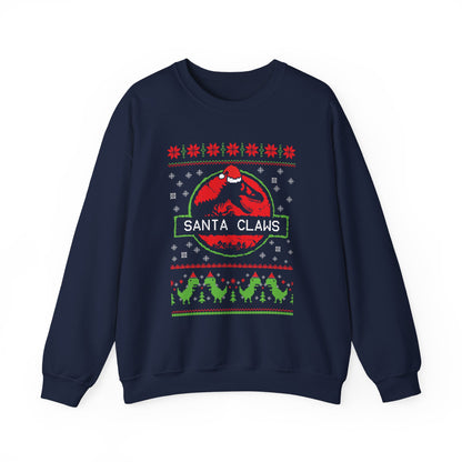 Santa Claws Jurassic Christmas Sweatshirt | Dinosaur Parody Ugly Christmas Sweater | Funny Santa Claws Dino Top