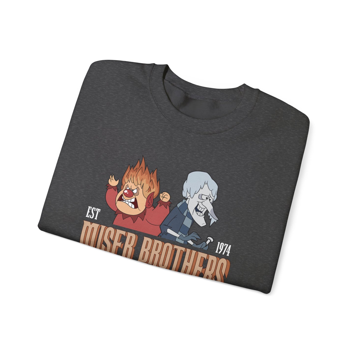 Miser Brothers Heating and Cooling Sweatshirt | Two-Tone Logo | Heat Miser and Snow Miser Christmas Crewneck