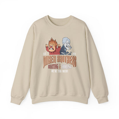 Miser Brothers Heating and Cooling Sweatshirt | Two-Tone Logo | Heat Miser and Snow Miser Christmas Crewneck