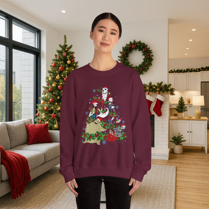 Nightmare Before Christmas Tree Sweatshirt | Jack Sally Zero Oogie Inspired Ugly Christmas Sweater | Spooky Holiday Top